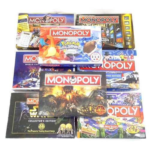 111 - Eight boxed Waddingtons Monopoly board games, to include Pokemon, Star Wars, Milton Keynes and Empir... 