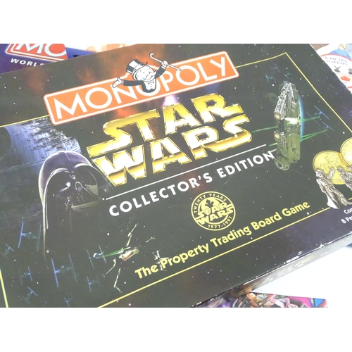 111 - Eight boxed Waddingtons Monopoly board games, to include Pokemon, Star Wars, Milton Keynes and Empir... 