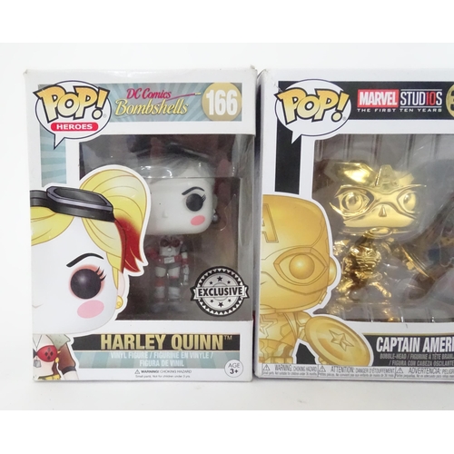 116 - Collectors toys : A quantity of Funko POP! toys to include Harley Quinn, Captain America, Fireman Du... 