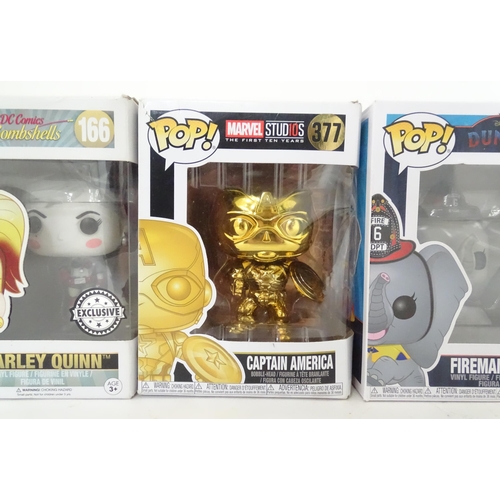 116 - Collectors toys : A quantity of Funko POP! toys to include Harley Quinn, Captain America, Fireman Du... 