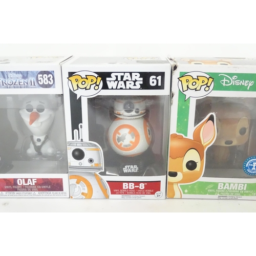 118 - Collectors toys : A quantity of Funko POP! toys to include Porg, Olaf, BB-8, Bambi, Spy Gru, Mushu &... 