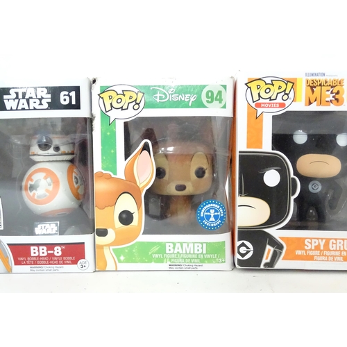 118 - Collectors toys : A quantity of Funko POP! toys to include Porg, Olaf, BB-8, Bambi, Spy Gru, Mushu &... 