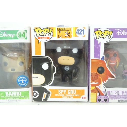 118 - Collectors toys : A quantity of Funko POP! toys to include Porg, Olaf, BB-8, Bambi, Spy Gru, Mushu &... 