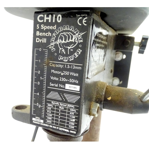 2 - Workshop Tools : a Performance Power CH10 5 speed bench drill, with manual, approx 23