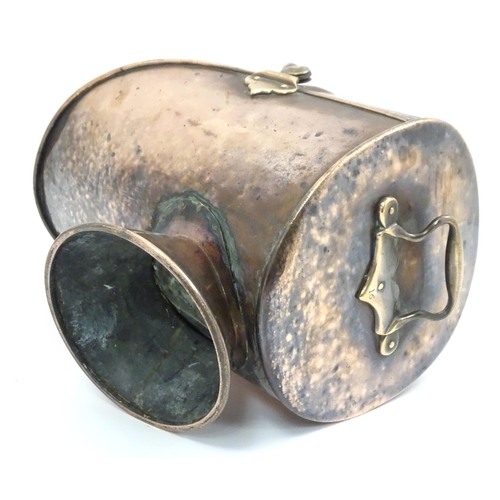 334 - An early 19thc copper coal scuttle, with swing handle and stamped '16' to the back, together with a ... 