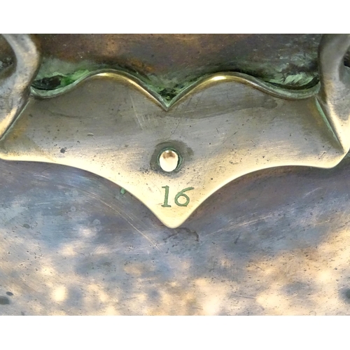 334 - An early 19thc copper coal scuttle, with swing handle and stamped '16' to the back, together with a ... 