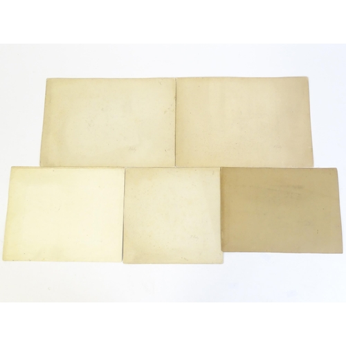 375 - Five pencil drawings to include a study of Tintern Abbey, village scenes with buildings and figures,... 