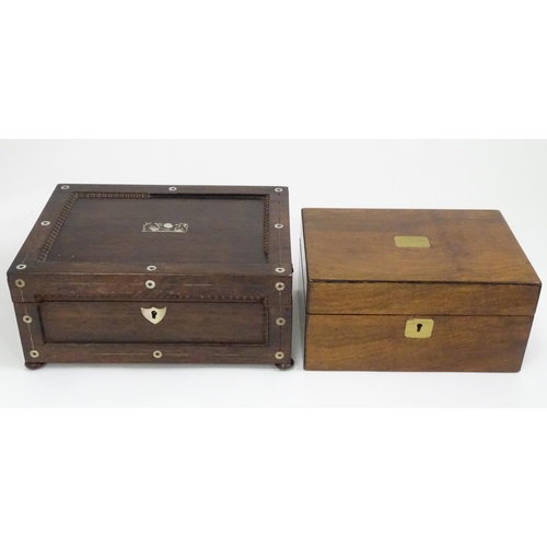 47 - Five assorted boxes to include a lacquered box with bird and flower detail, a walnut work box, a ros... 