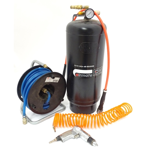 652 - Workshop Tools : An Axminster 577002 pneumatic drill, together with an SiP Airmate 24ltr air receive... 