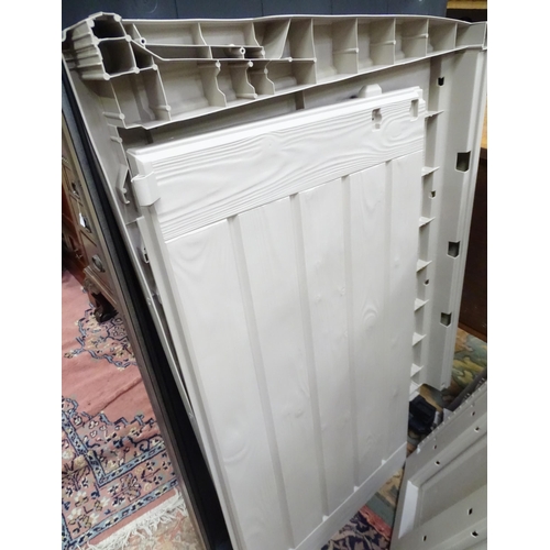 666 - A Keter outdoor storage box, disassembled, the largest section approx 57