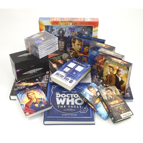 735 - A quantity of Doctor Who books, CDs and DVDs to include Who-ology: The Official Miscellany, Doctor W... 