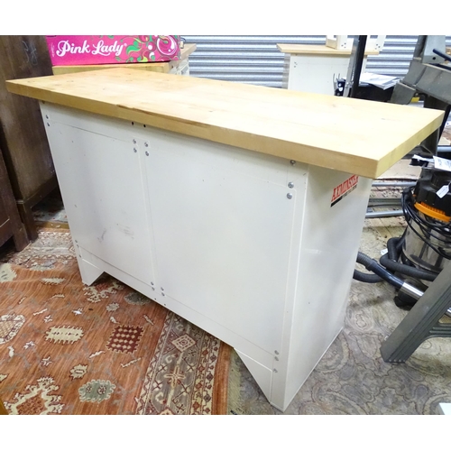 743 - Workshop Tools : an Axminster workbench, the steel base with two shelves and five drawers, approx 54... 