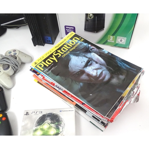 681 - Toys: A quantity of assorted video game consoles and accessories to include an XBOX 360, PlayStation... 