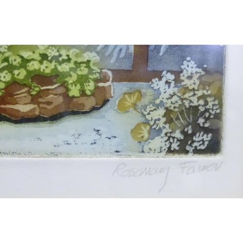 881 - Three prints comprising a limited edition colour etching titled Begonia House, by Rosemary Farrer, a... 