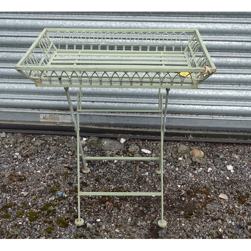 905 - Garden & Architectural : a folding table with tray top and mint green painted finish, approx 23