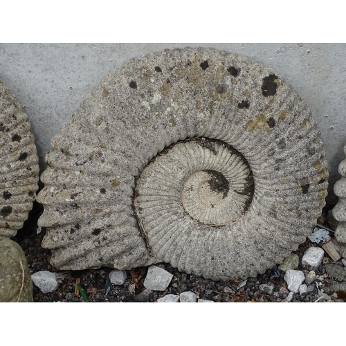 907 - Garden & Architectural : a quantity of reconstituted stone decorative model ammonite fossils, compri... 