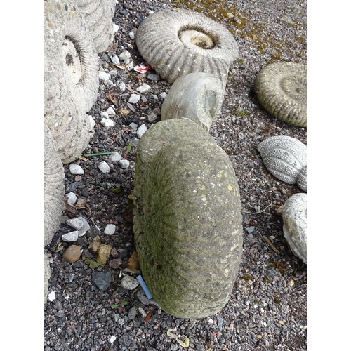 907 - Garden & Architectural : a quantity of reconstituted stone decorative model ammonite fossils, compri... 