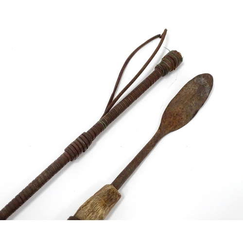 327 - Three crook handled beech walking sticks, together with a Featherwate shooting stick, a leather ridi... 