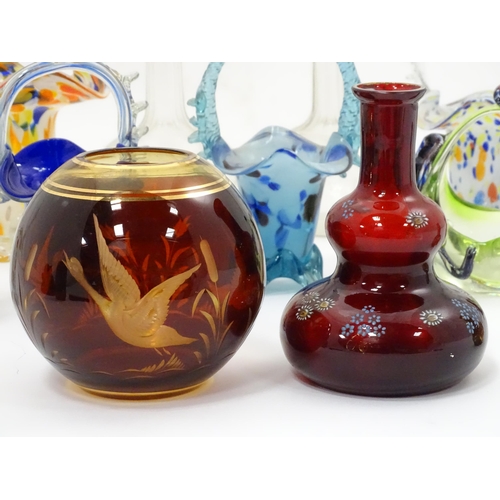 864 - A quantity of assorted glassware to include decanters, baskets, Swarovski crystal figurine, Dartingt... 