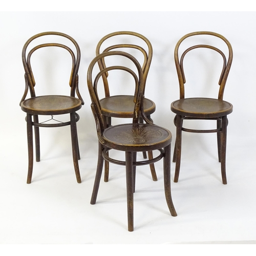 326 - A group of four early / mid 20thC bentwood chairs. Seat height 18 1/2