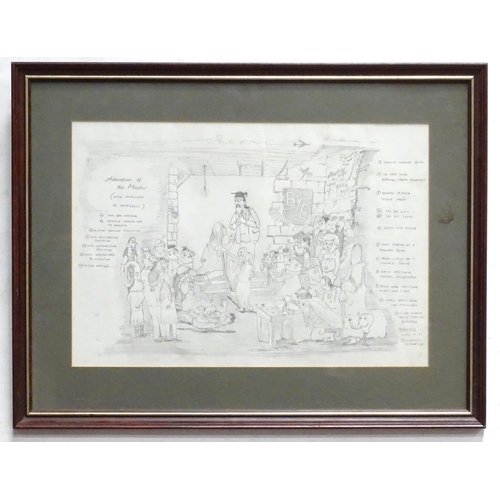 605 - A late 20thC cartoon sketch of The Bash Street Kids titled Adorations of the Master. Signed with ini... 