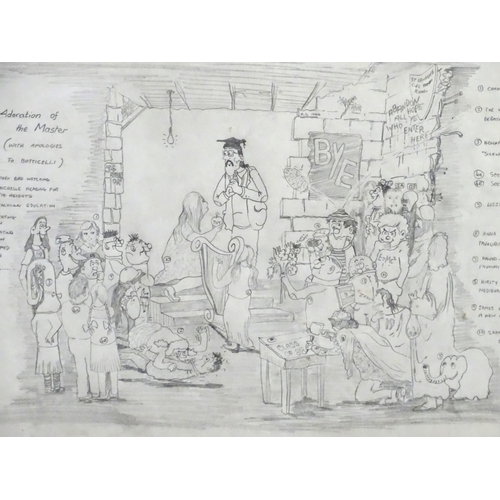 605 - A late 20thC cartoon sketch of The Bash Street Kids titled Adorations of the Master. Signed with ini... 