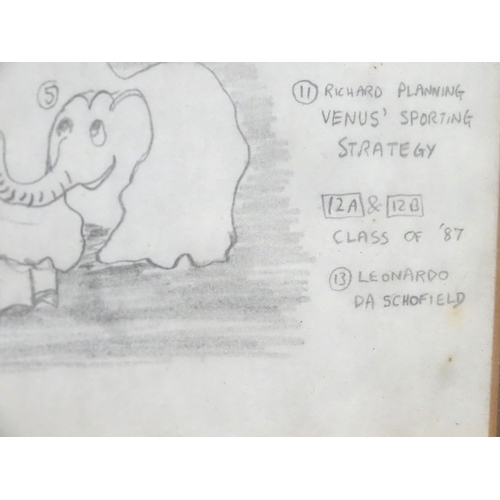 605 - A late 20thC cartoon sketch of The Bash Street Kids titled Adorations of the Master. Signed with ini... 