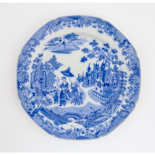 82 - A 19thC Minton blue and white plate decorated in the Queen of Sheba pattern. Approx. 9 1/4