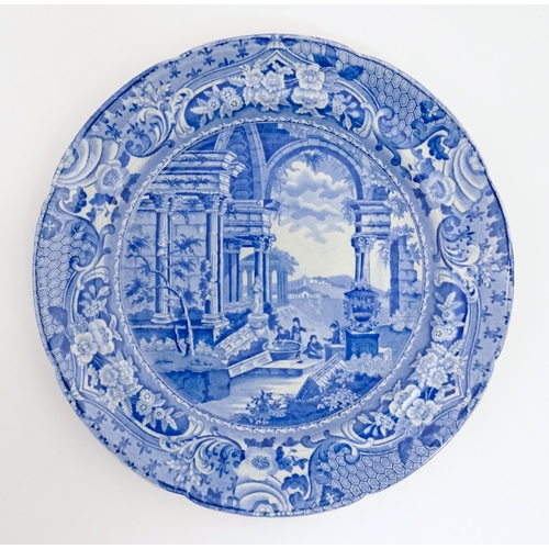 86 - A 19thC Thomas John Covey blue and white plate decorated in the Ancient Rome pattern. Marked under. ... 