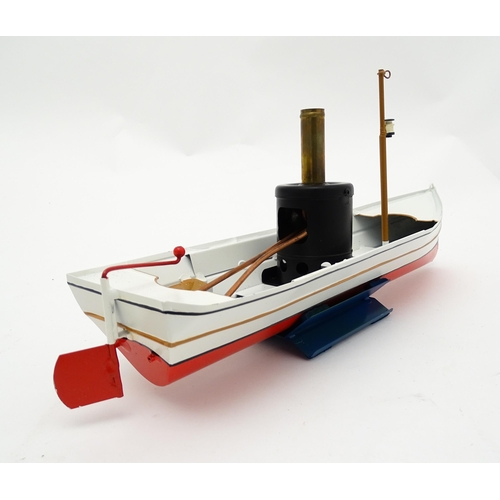 860 - Toy: A German Tucher & Walther live steam powered African Queen tin plate 'pop-pop' boat, with seate... 