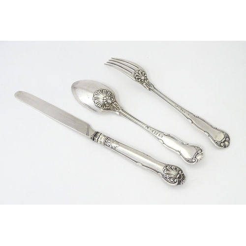 572 - A cased silver three piece Christening set comprising knife, fork and spoon, hallmarked Sheffield 18... 