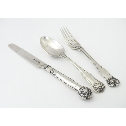 572 - A cased silver three piece Christening set comprising knife, fork and spoon, hallmarked Sheffield 18... 