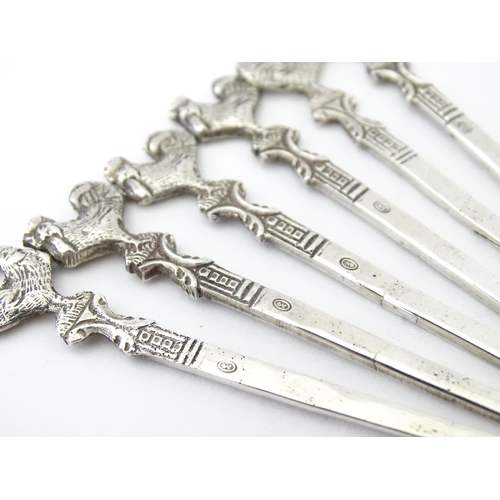 575 - A cased set of six sterling silver cocktail sticks with cockerel / rooster finials, bearing import m... 