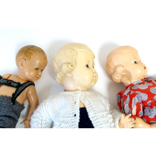 863 - Toys: Two 20thC German Schildkrot plastic dolls with articulated arms and legs. Together with a Fren... 