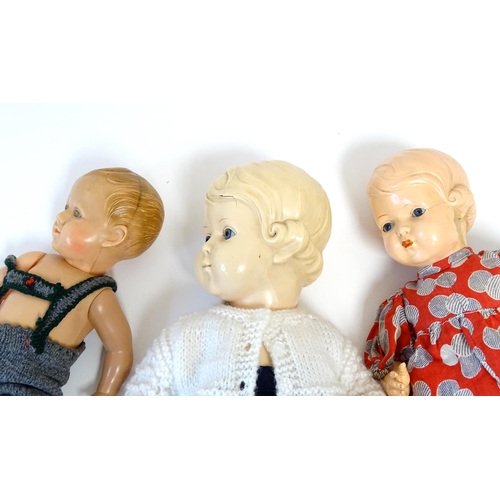 863 - Toys: Two 20thC German Schildkrot plastic dolls with articulated arms and legs. Together with a Fren... 