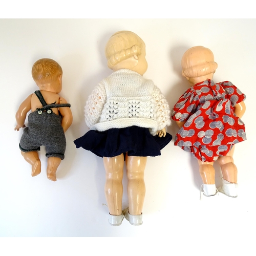 863 - Toys: Two 20thC German Schildkrot plastic dolls with articulated arms and legs. Together with a Fren... 