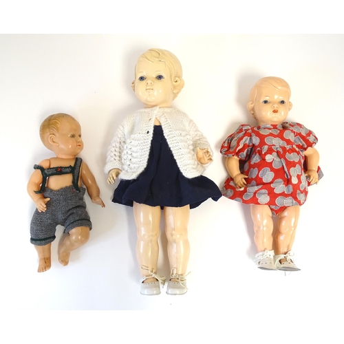 863 - Toys: Two 20thC German Schildkrot plastic dolls with articulated arms and legs. Together with a Fren... 