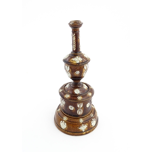 55 - A Victorian Measham bargeware smoker's compendium comprising candlestick, goblet, tobacco jar and ta... 