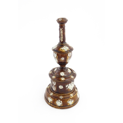 55 - A Victorian Measham bargeware smoker's compendium comprising candlestick, goblet, tobacco jar and ta... 