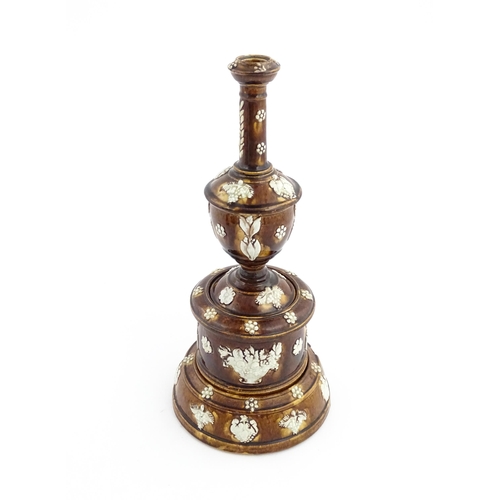 55 - A Victorian Measham bargeware smoker's compendium comprising candlestick, goblet, tobacco jar and ta... 