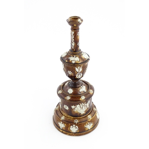 55 - A Victorian Measham bargeware smoker's compendium comprising candlestick, goblet, tobacco jar and ta... 