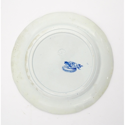 92 - An Enoch Wood & Sons blue and white plate decorated in the Guy's Cliff pattern. Approx. 10 1/4