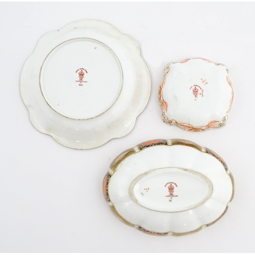 117 - Four assorted Royal Crown Derby dishes decorated in the Imari palette. Marked under. Largest approx.... 