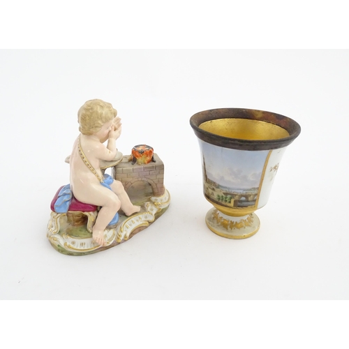 131 - A Meissen allegorical figure of Fire, modelled as a putto making hot chocolate. Marked under. Togeth... 