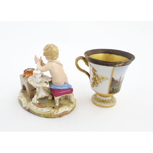 131 - A Meissen allegorical figure of Fire, modelled as a putto making hot chocolate. Marked under. Togeth... 