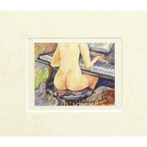 1867 - V. Buliukin, 20th century, Ukrainian School, Watercolours, Three nude studies, one playing the piano... 