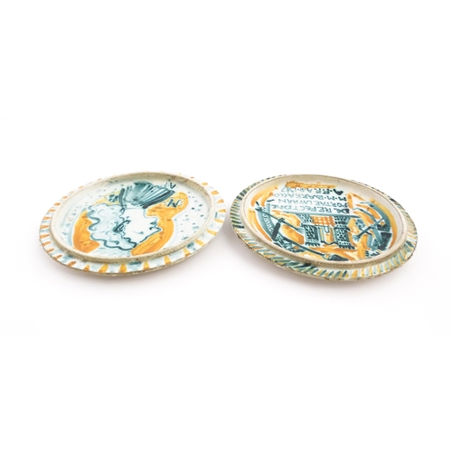 201 - Two 20thC Continental faience plates, one with a profile portrait of a young lady, the other depicti... 