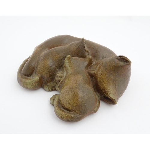 203 - A studio pottery sculpture modelled as three sleeping cats by Gillian Tregunna. Signed under Gil Tre... 