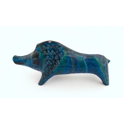 206 - An Italian Aldo Londi for Bitossi model of a boar with a blue glaze. Together with a matching Blue R... 