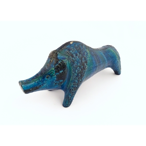 206 - An Italian Aldo Londi for Bitossi model of a boar with a blue glaze. Together with a matching Blue R... 